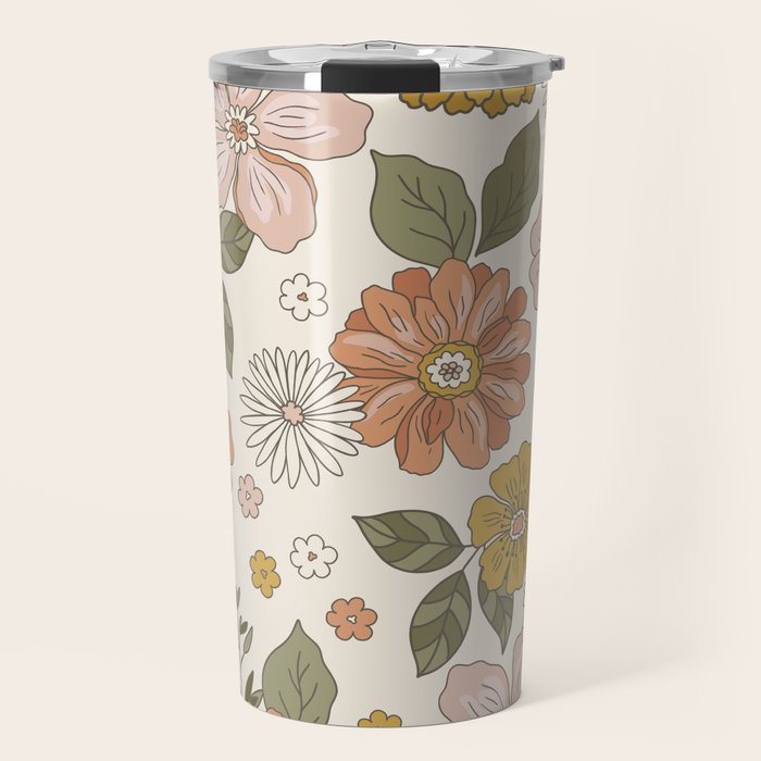 Floral PATTERN in Pink Yellow Green Travel Mug Gallery Image 1