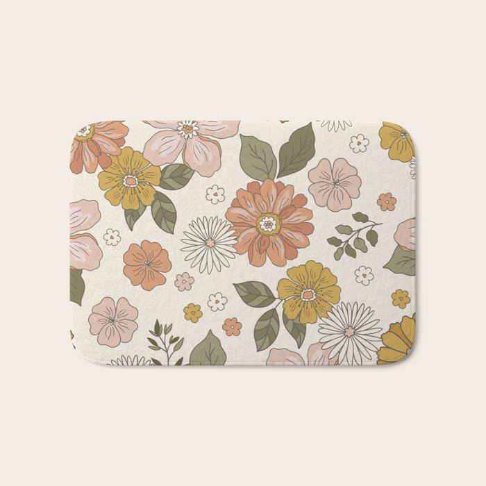 Floral PATTERN in Pink Yellow Green Bath Mat Gallery Image 1