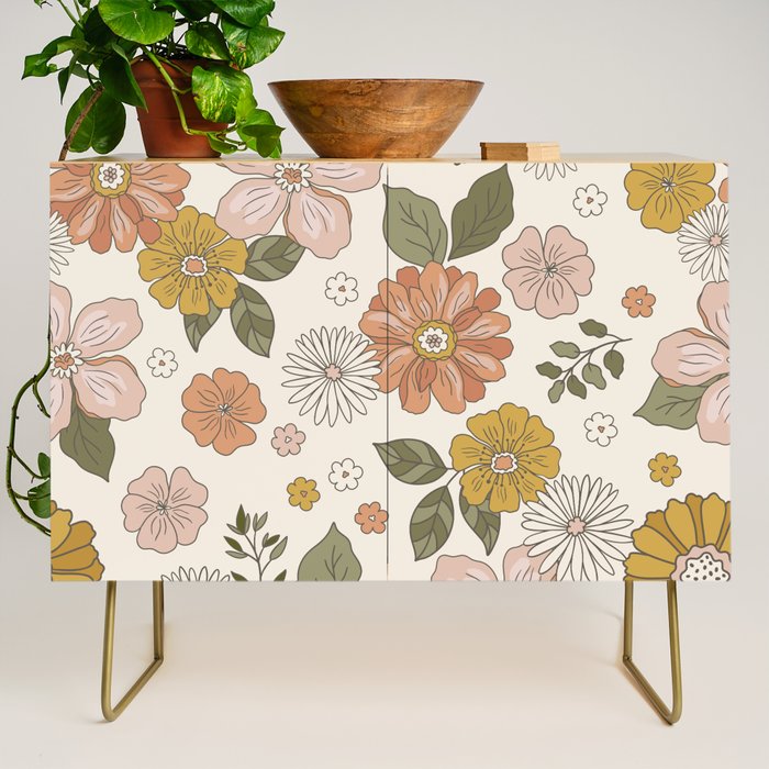 Floral PATTERN in Pink Yellow Green Credenza Gallery Image 1