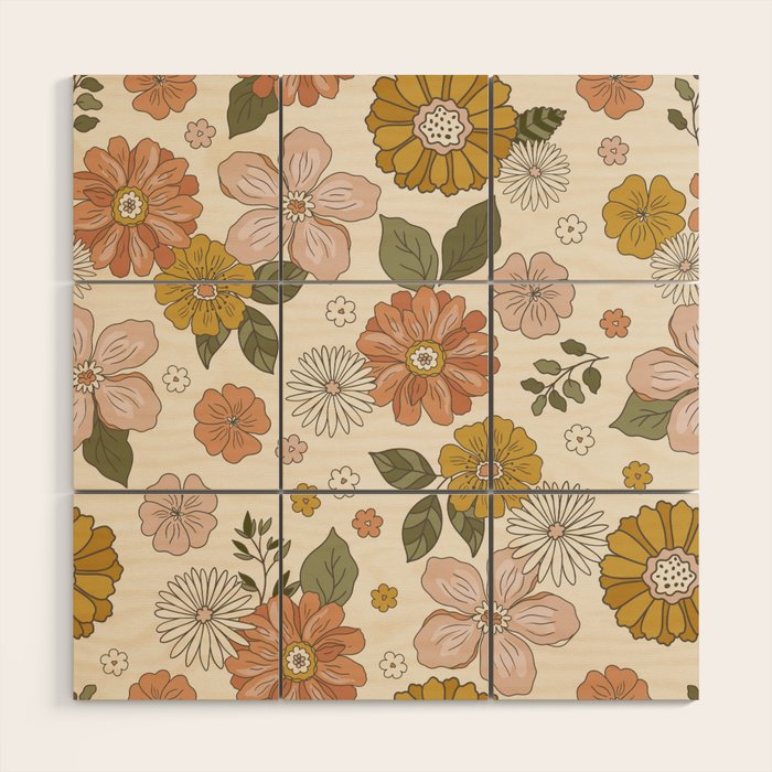 Floral PATTERN in Pink Yellow Green Wood Wall Art Gallery Image 1