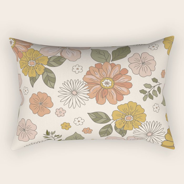 Floral PATTERN in Pink Yellow Green Rectangular Pillow Gallery Image 1