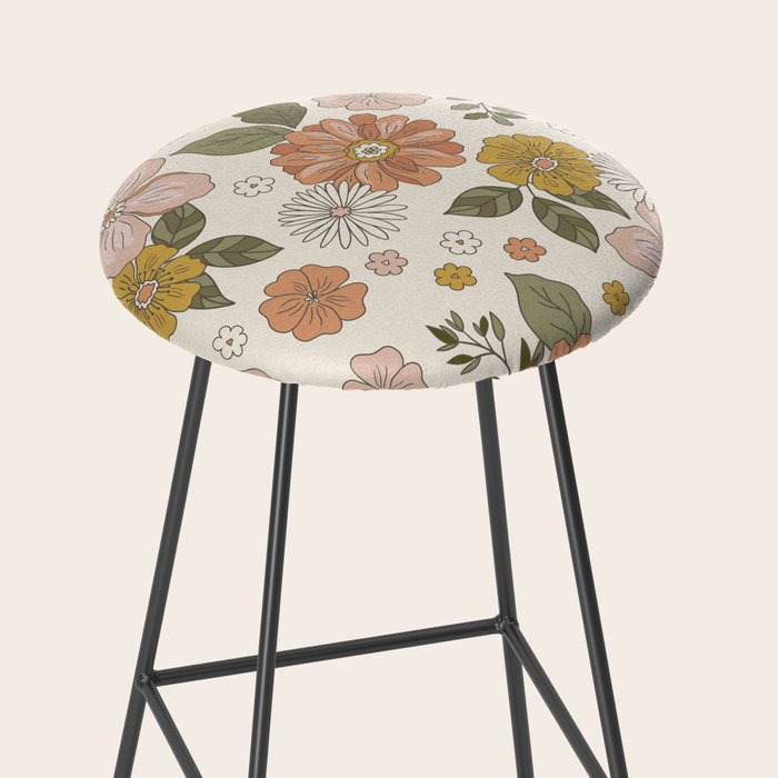 Floral PATTERN in Pink Yellow Green Stool Gallery Image 2