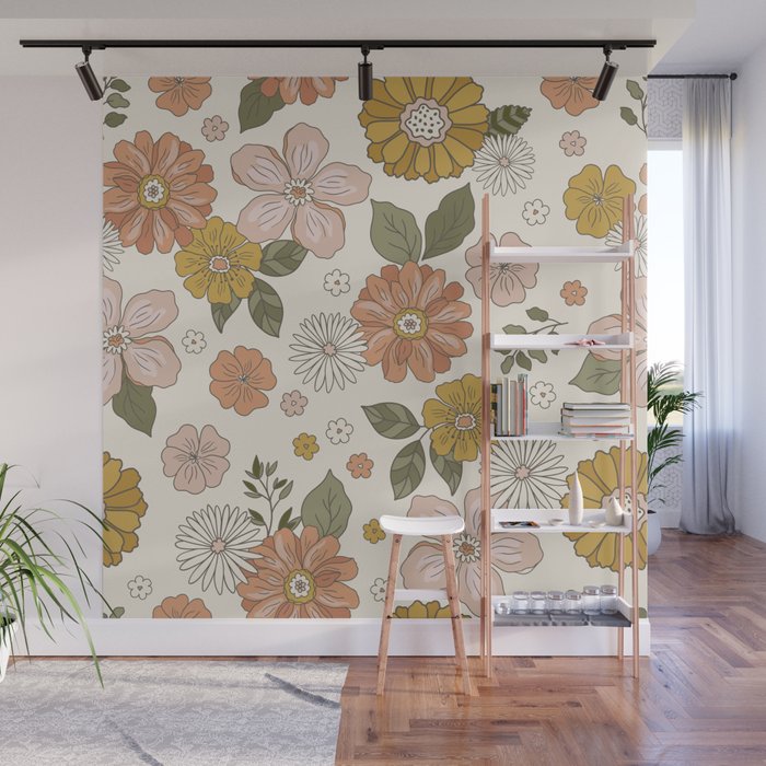 Floral PATTERN in Pink Yellow Green Wall Mural Gallery Image 1