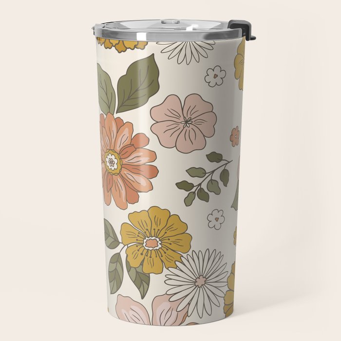 Floral PATTERN in Pink Yellow Green Travel Mug Gallery Image 2