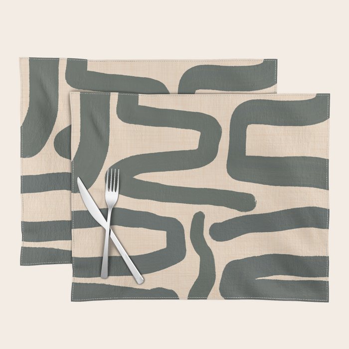Abstract Retro Maze - Mid Century Modern Lines Green  Placemat Gallery Image 1