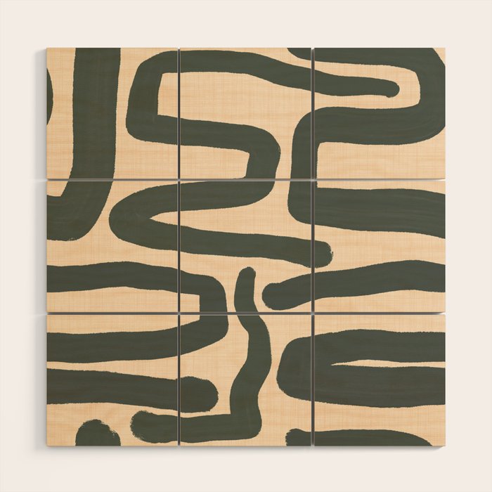 Abstract Retro Maze - Mid Century Modern Lines Green  Wood Wall Art Gallery Image 1