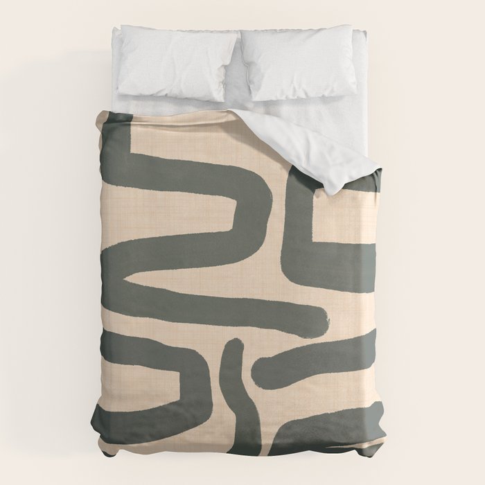 Abstract Retro Maze - Mid Century Modern Lines Green  Duvet Cover Gallery Image 6