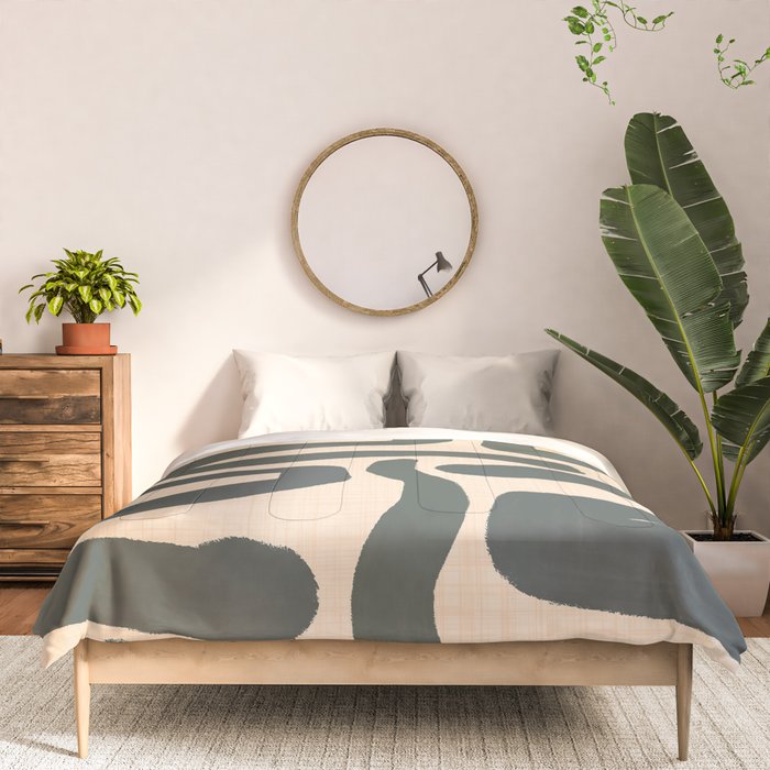 Abstract Retro Maze - Mid Century Modern Lines Green  Comforter Gallery Image 3