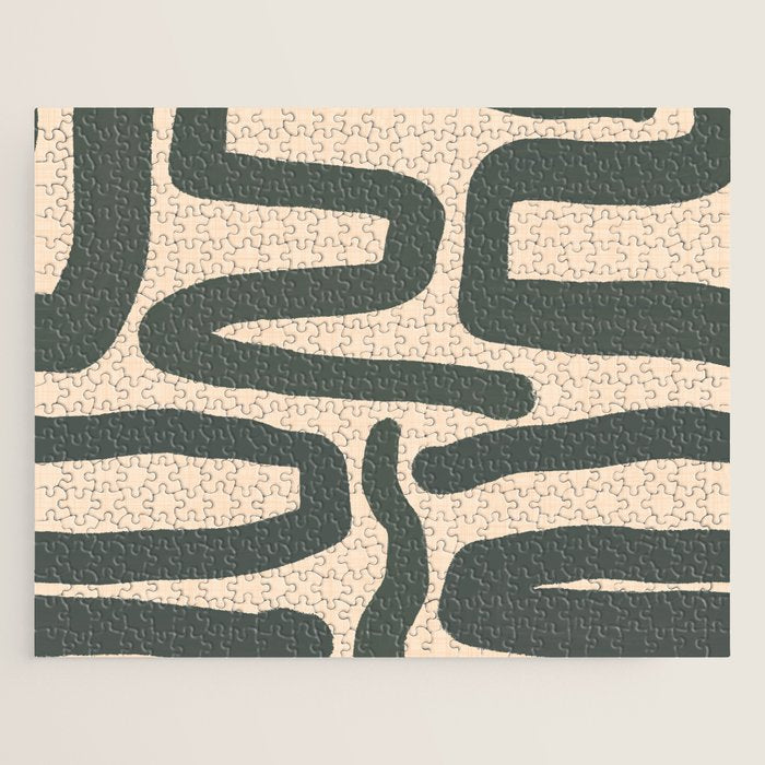 Abstract Retro Maze - Mid Century Modern Lines Green  Jigsaw Puzzle Gallery Image 1
