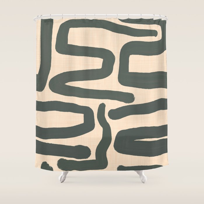 Abstract Retro Maze - Mid Century Modern Lines Green  Shower Curtain Gallery Image 1