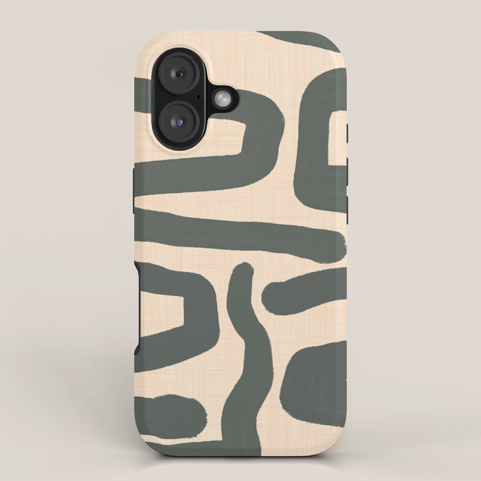 Abstract Retro Maze - Mid Century Modern Lines Green  iPhone Case Gallery Image 1