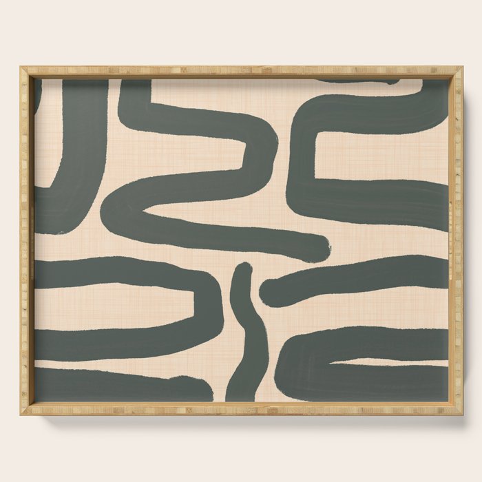 Abstract Retro Maze - Mid Century Modern Lines Green  Serving Tray Gallery Image 1