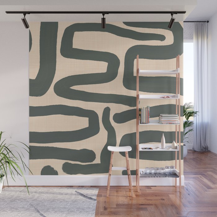 Abstract Retro Maze - Mid Century Modern Lines Green  Wall Mural Gallery Image 1