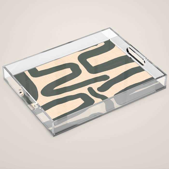 Abstract Retro Maze - Mid Century Modern Lines Green  Acrylic Tray Gallery Image 1