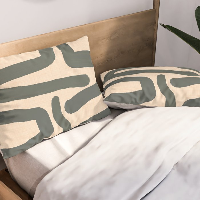 Abstract Retro Maze - Mid Century Modern Lines Green  Pillow Sham Gallery Image 2