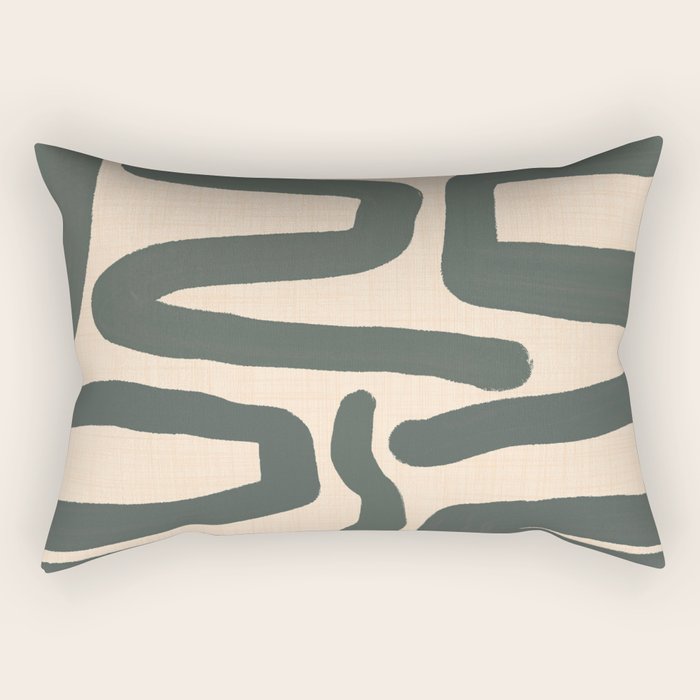Abstract Retro Maze - Mid Century Modern Lines Green  Rectangular Pillow Gallery Image 2