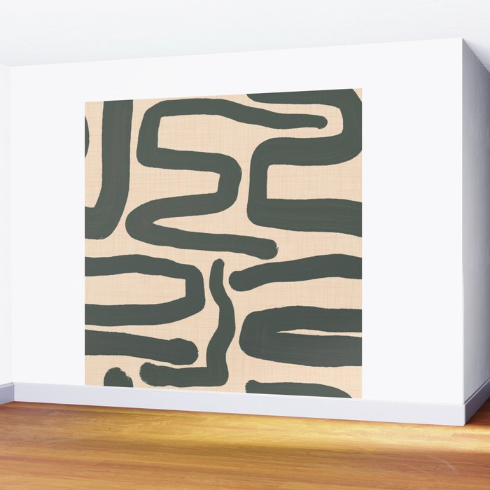 Abstract Retro Maze - Mid Century Modern Lines Green  Wall Mural Gallery Image 2