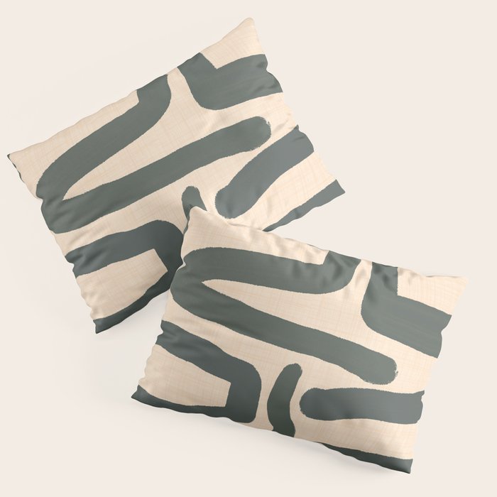 Abstract Retro Maze - Mid Century Modern Lines Green  Pillow Sham Gallery Image 3