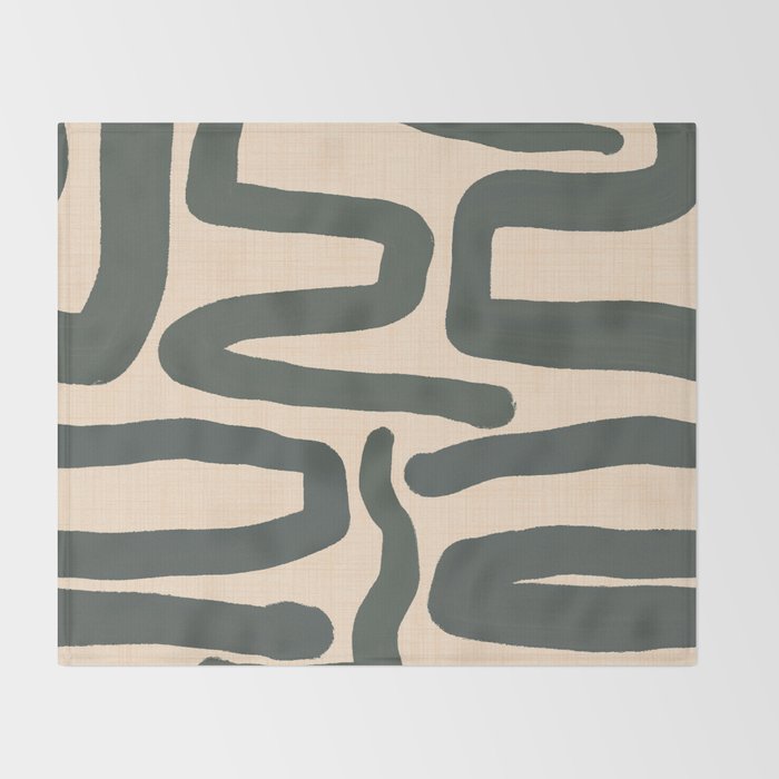 Abstract Retro Maze - Mid Century Modern Lines Green  Throw Blanket Gallery Image 2