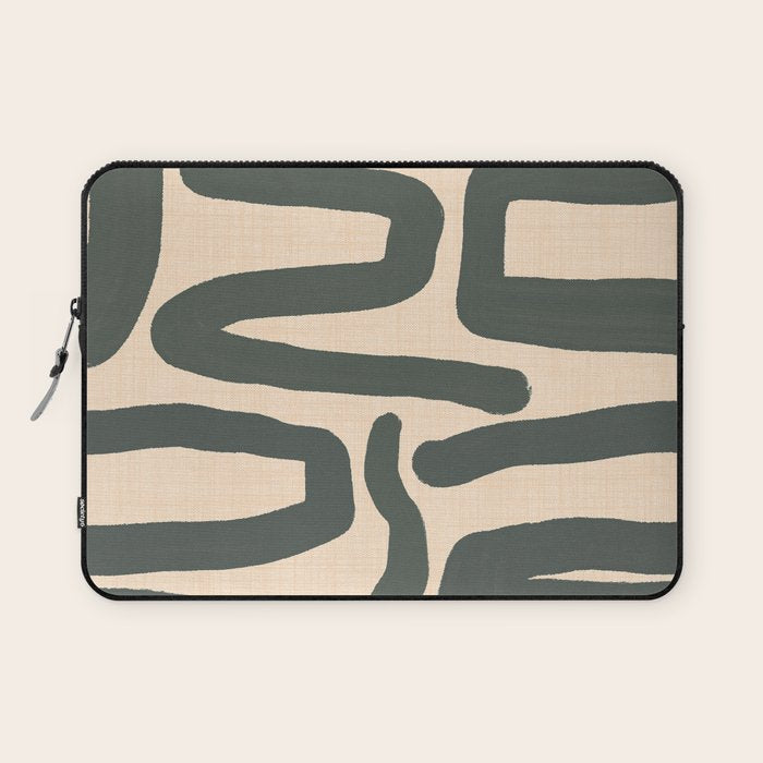 Abstract Retro Maze - Mid Century Modern Lines Green  Laptop Sleeve Gallery Image 1