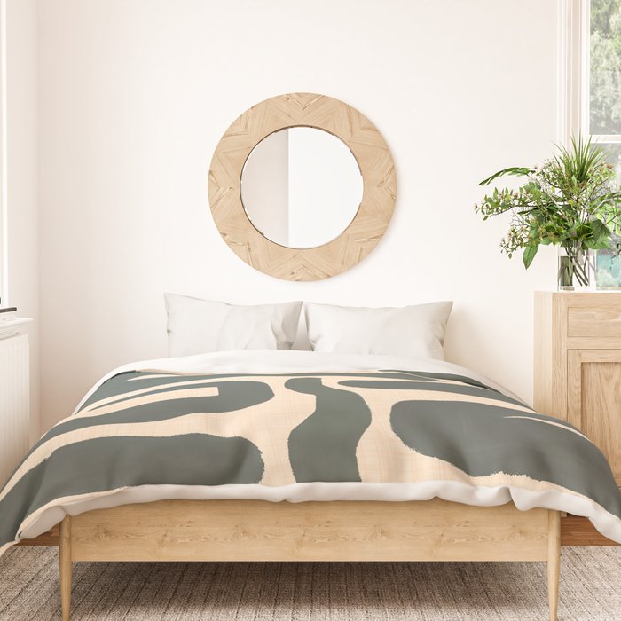 Abstract Retro Maze - Mid Century Modern Lines Green  Duvet Cover Gallery Image 3