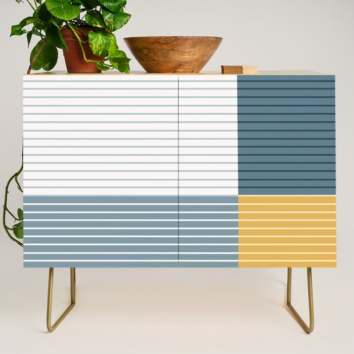 Color Block Line Abstract LXVIII Beachy Coastal Credenza Gallery Image 1