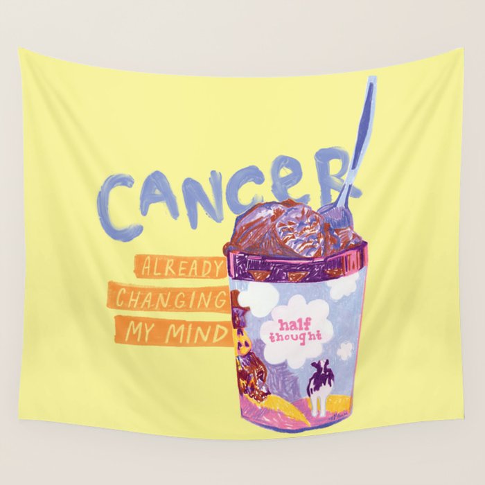 Emo Cancer in Calming Yellow | Zodiac Series Wall Tapestry Gallery Image 1
