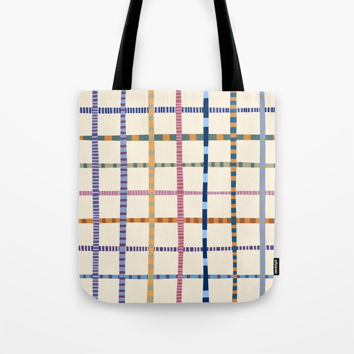 Colorful Patterned Grid Tote Bag Gallery Image 1