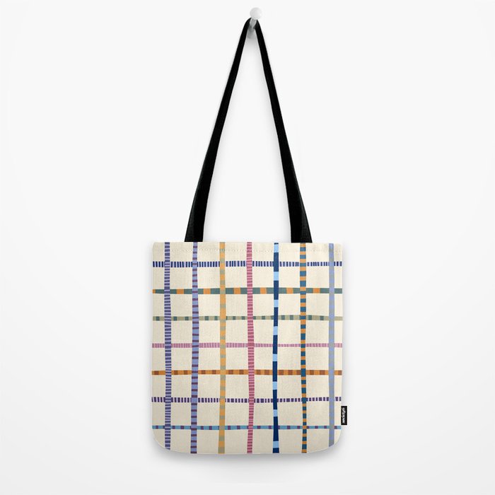 Colorful Patterned Grid Tote Bag Gallery Image 2
