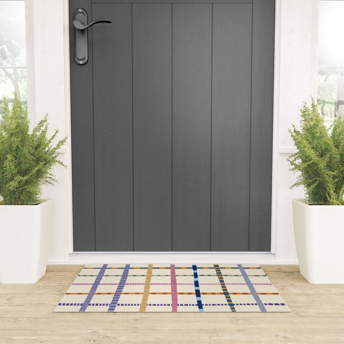Colorful Patterned Grid Welcome Mat Gallery Image 3