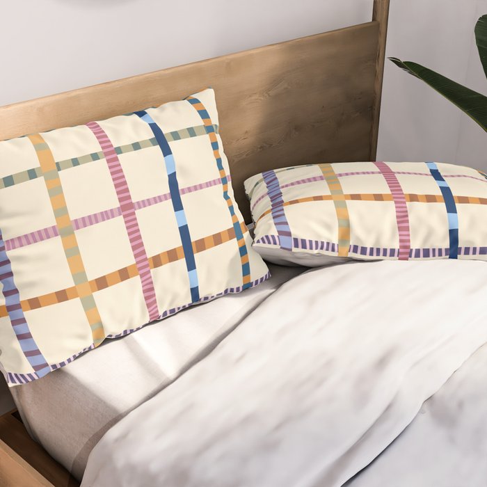Colorful Patterned Grid Pillow Sham Gallery Image 2