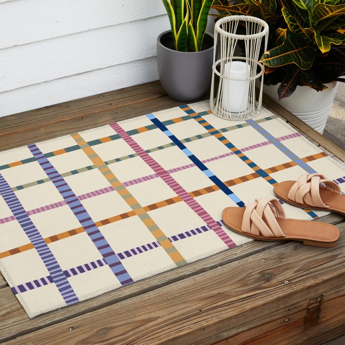 Colorful Patterned Grid Outdoor Rug Gallery Image 2