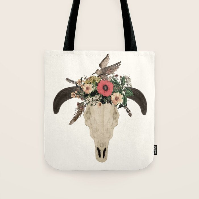 cow skull flowers Tote Bag Gallery Image 1