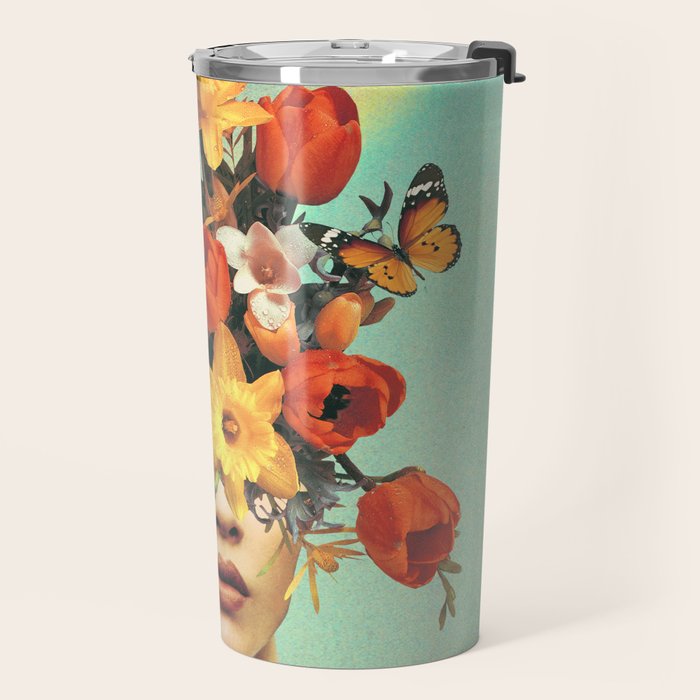 Baby's in bloom - Rainbow, flowers, birds,  butterflies Travel Mug Gallery Image 2