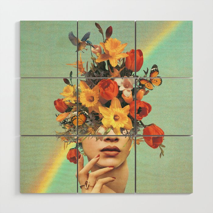 Baby's in bloom - Rainbow, flowers, birds,  butterflies Wood Wall Art Gallery Image 1