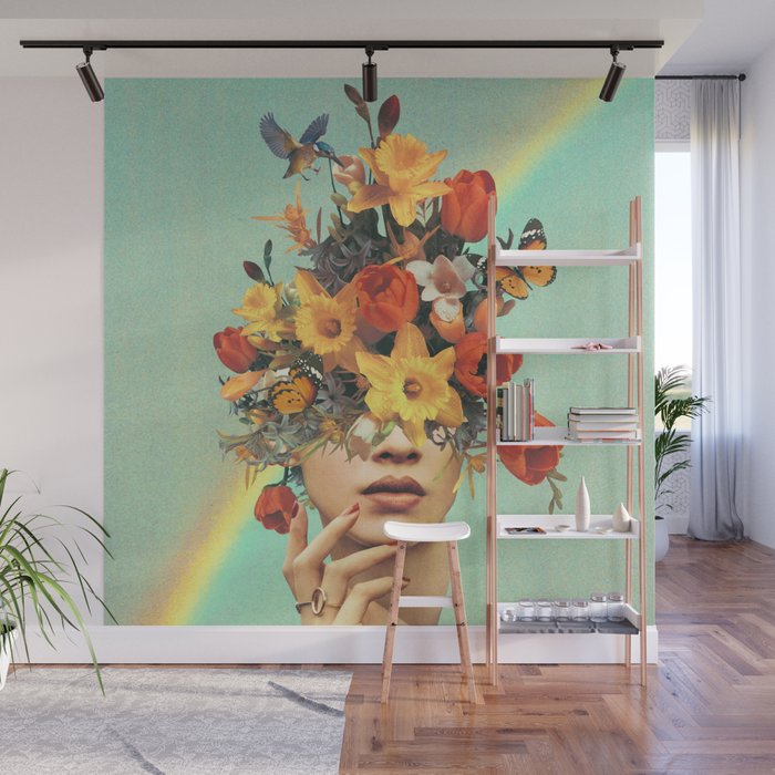 Baby's in bloom - Rainbow, flowers, birds,  butterflies Wall Mural Gallery Image 1