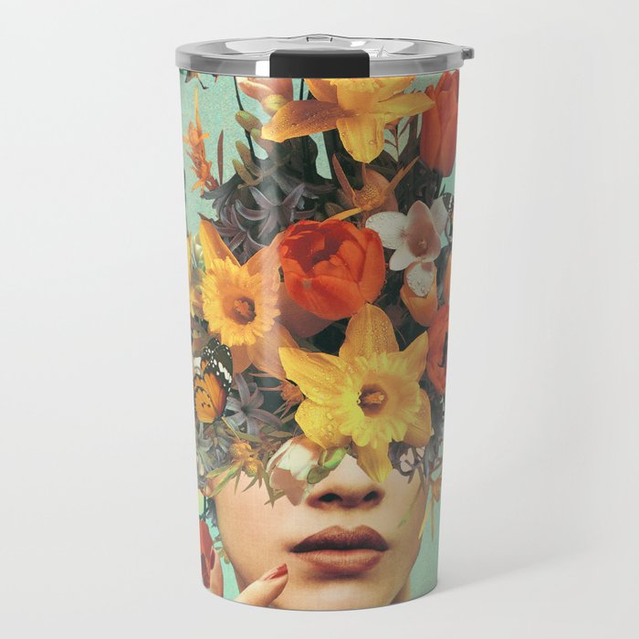 Baby's in bloom - Rainbow, flowers, birds,  butterflies Travel Mug Gallery Image 1