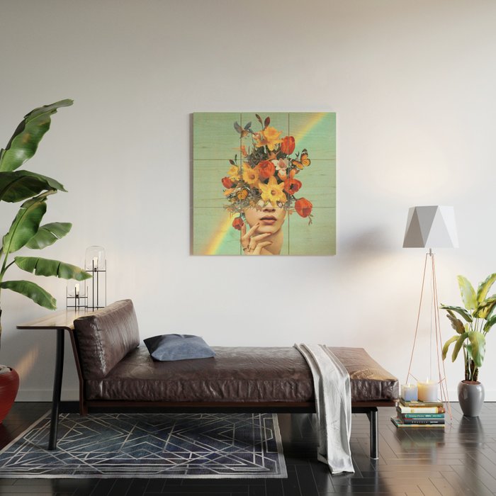 Baby's in bloom - Rainbow, flowers, birds,  butterflies Wood Wall Art Gallery Image 2