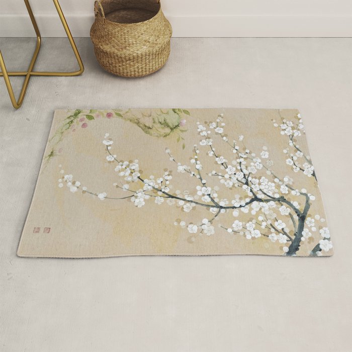 Ume flower painting,korean painting. chinoiserie. Rug Gallery Image 1
