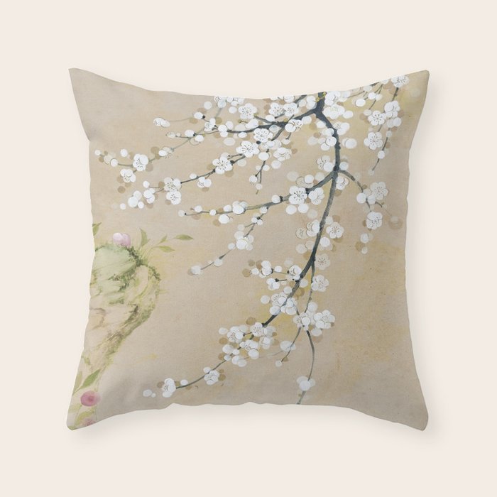 Ume flower painting,korean painting. chinoiserie. Throw Pillow