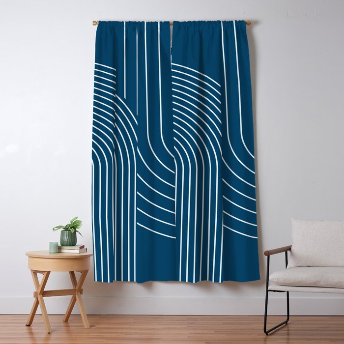 Geometric Lines in night Blue 16 (Rainbow Abstract) Window Curtain