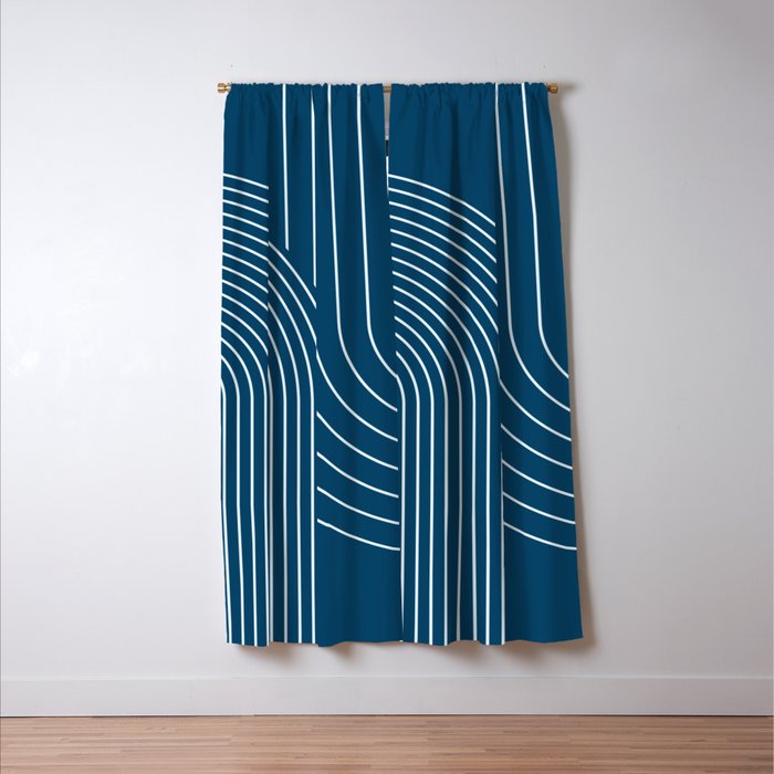 Geometric Lines in night Blue 16 (Rainbow Abstract) Window Curtain Gallery Image 3