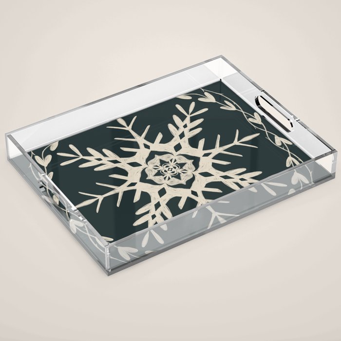 Scandinavian Snowflake no. 3 navy colorway  Acrylic Tray Gallery Image 1