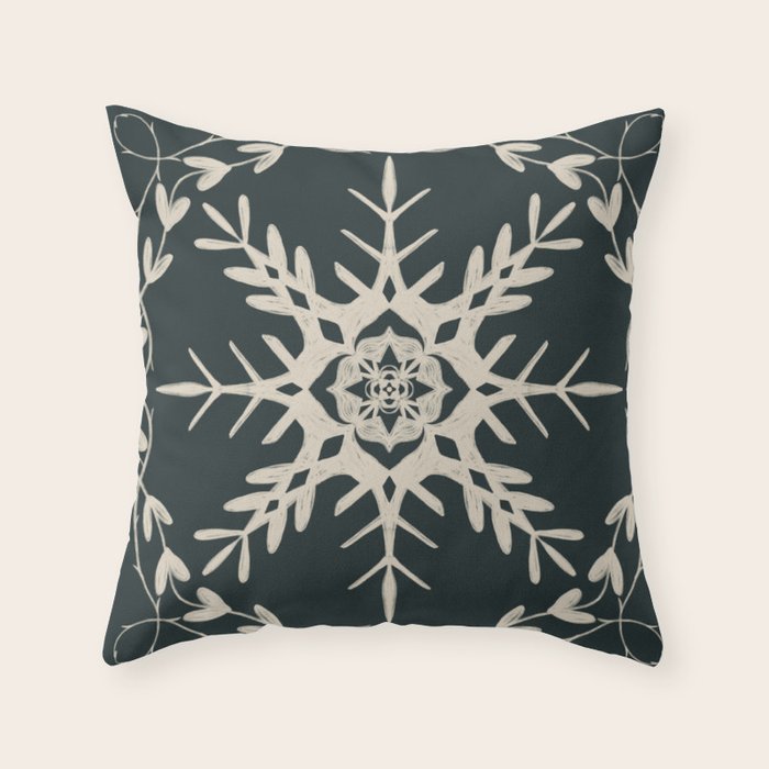 Scandinavian Snowflake no. 3 navy colorway  Throw Pillow Gallery Image 1