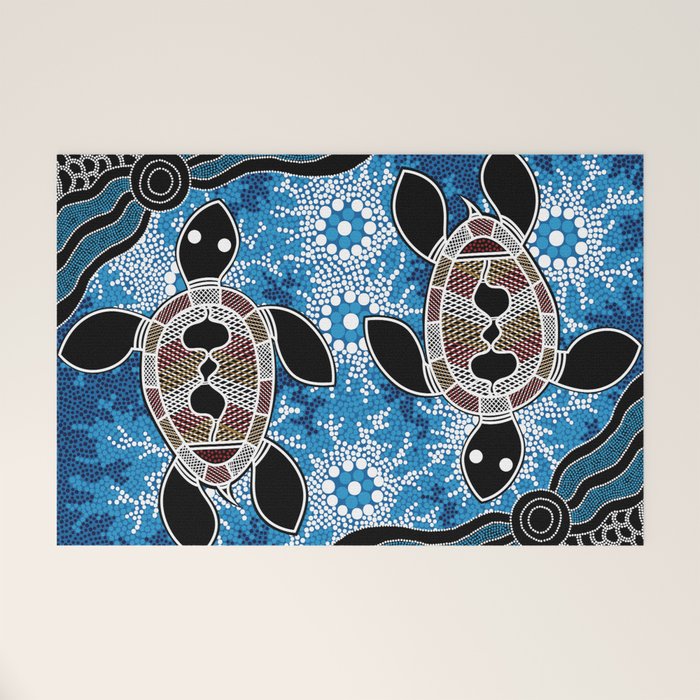 Authentic Aboriginal Art - Sea Turtles Welcome Mat Gallery Image 1