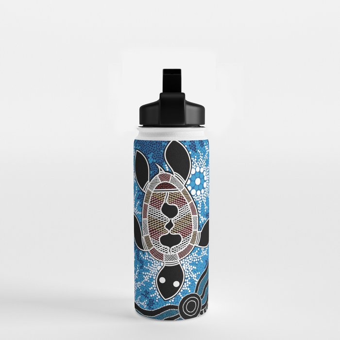 Authentic Aboriginal Art - Sea Turtles Water Bottle Gallery Image 2