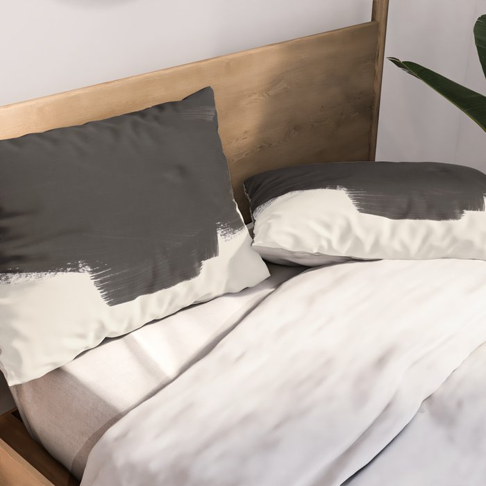 Mid Century Modern Minimalist Abstract Art Brush Strokes Black & White Ink Art Colorfield Pillow Sham Gallery Image 2