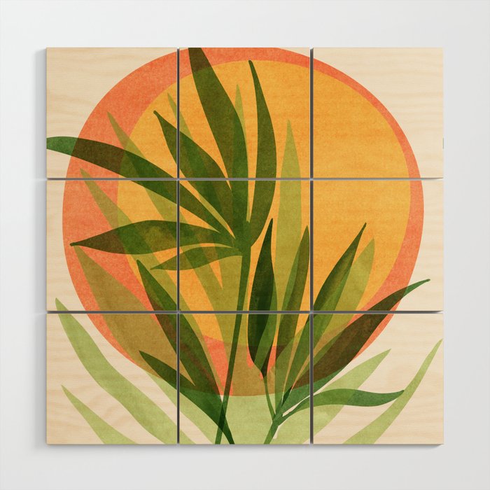 Retro Sunset Garden Still Life Wood Wall Art Gallery Image 1