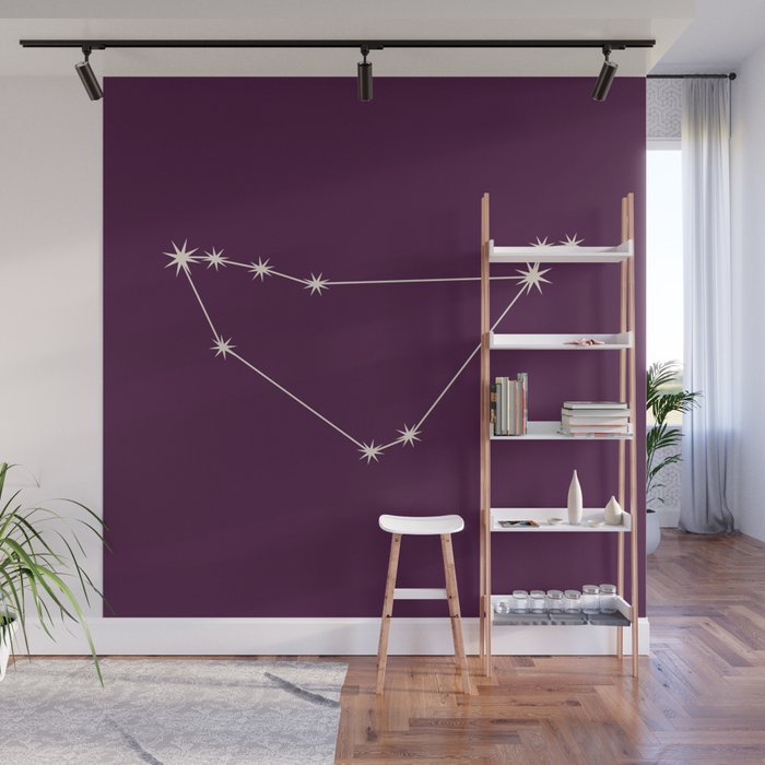Capricorn Zodiac Star Constellation Line Art Plum Purple Wall Mural Gallery Image 1