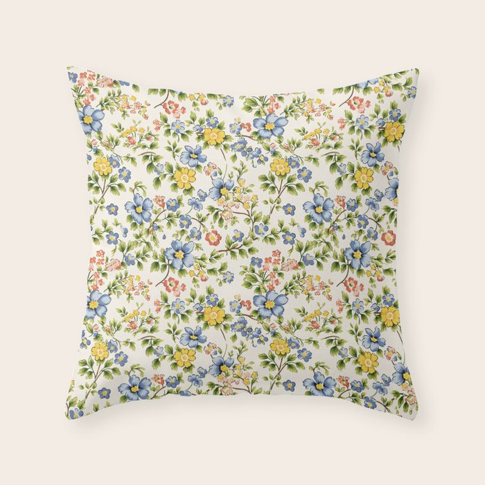 Cute Summer Floral Hand Painted Throw Pillow Gallery Image 1